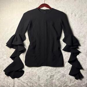 Ellery Kilkenny Frill Sleeve Mini Dress Size 0 Black Minimalist Whimsy Bold Chic